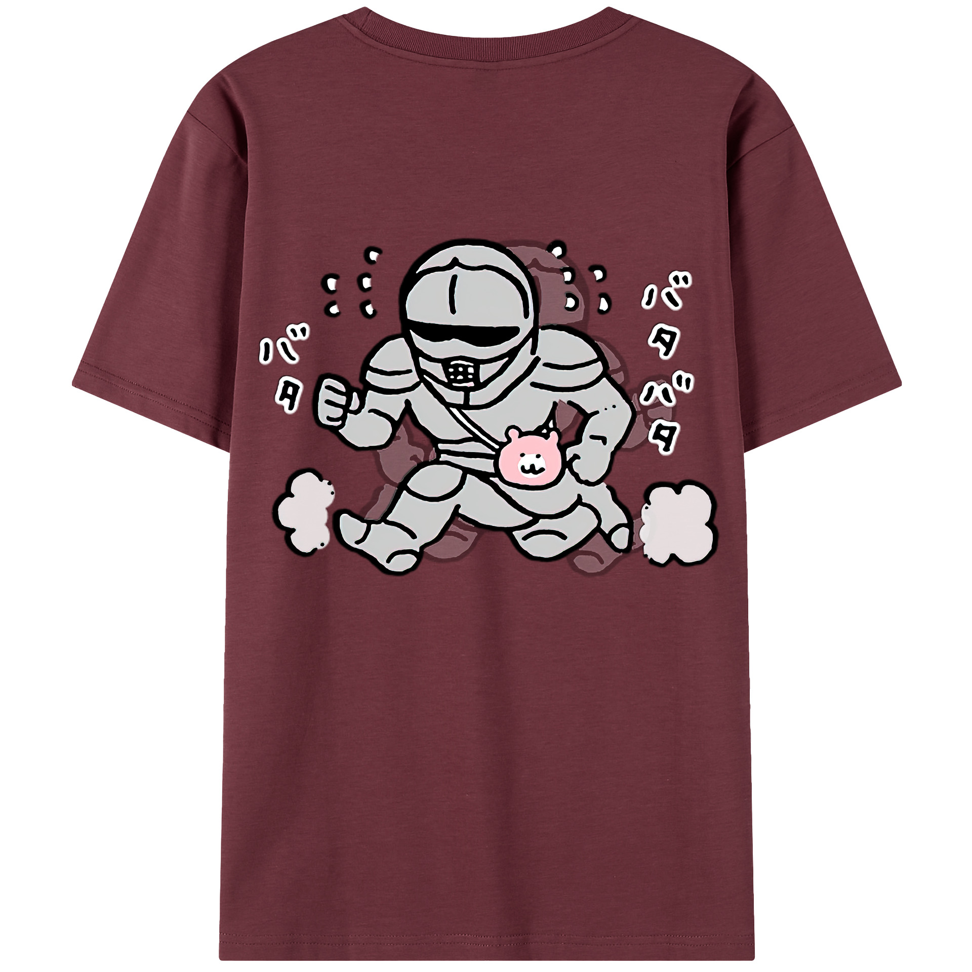 （画像用） ちいかわ 労働の鎧さん Chii-kawa Mr. Armor of Labor 綿100％半袖Tシャツ（背面プリント）